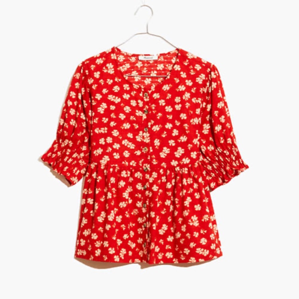 🌿Madewell Swiss Dot Happy Hibiscus Blouse